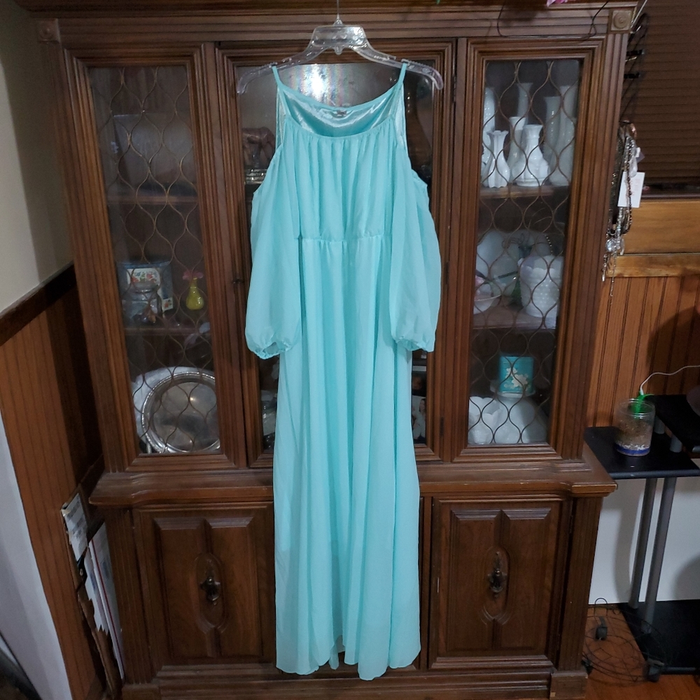 Aqua Puff Sleeve Dress - Picture 3 of 7
